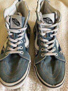 Vans Off the Wall Kids High-Top Sneakers in Blue Denim with White Trim